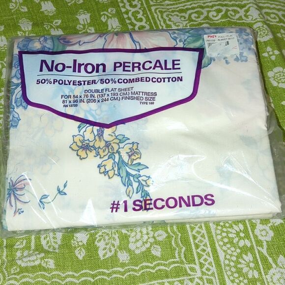 Vintage no iron Percale floral print full‎ flat sheet NIP - Picture 1 of 5